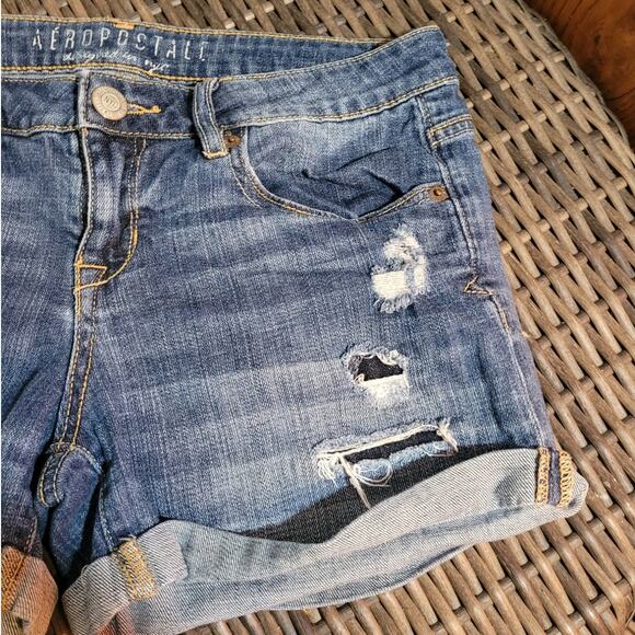AEROPOSTALE Distressed Cuffed Denim Shorts Size 4 Midi 19-B105-BP Ripped Cute - Picture 5 of 10